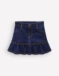 Frill Hem Denim Skirt-Dark Wash