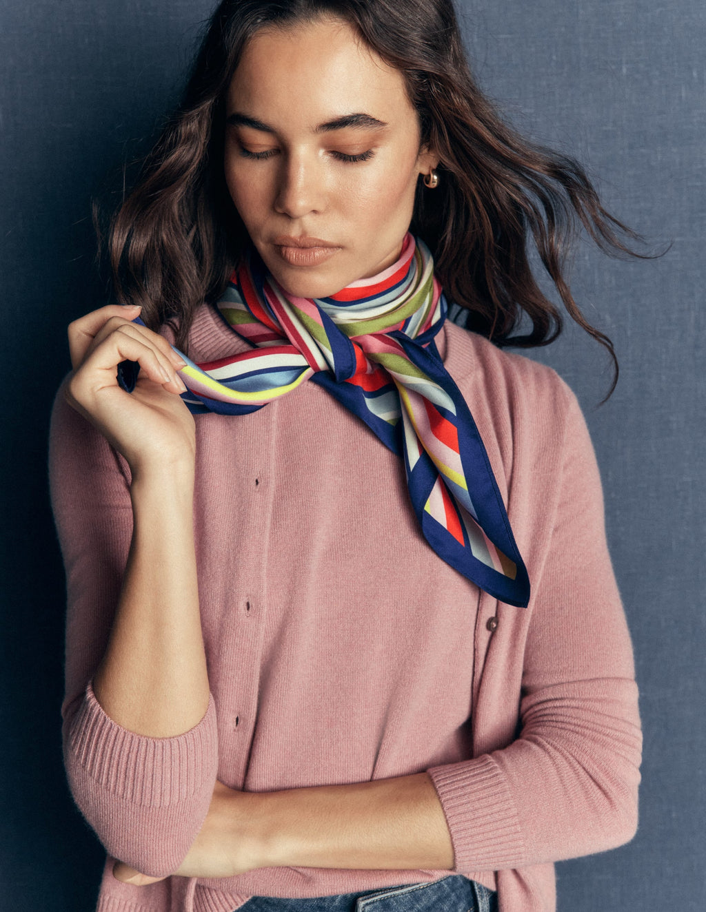 Elisabeth Large Silk Scarf-Multi, Diagonal Rainbow Stripe