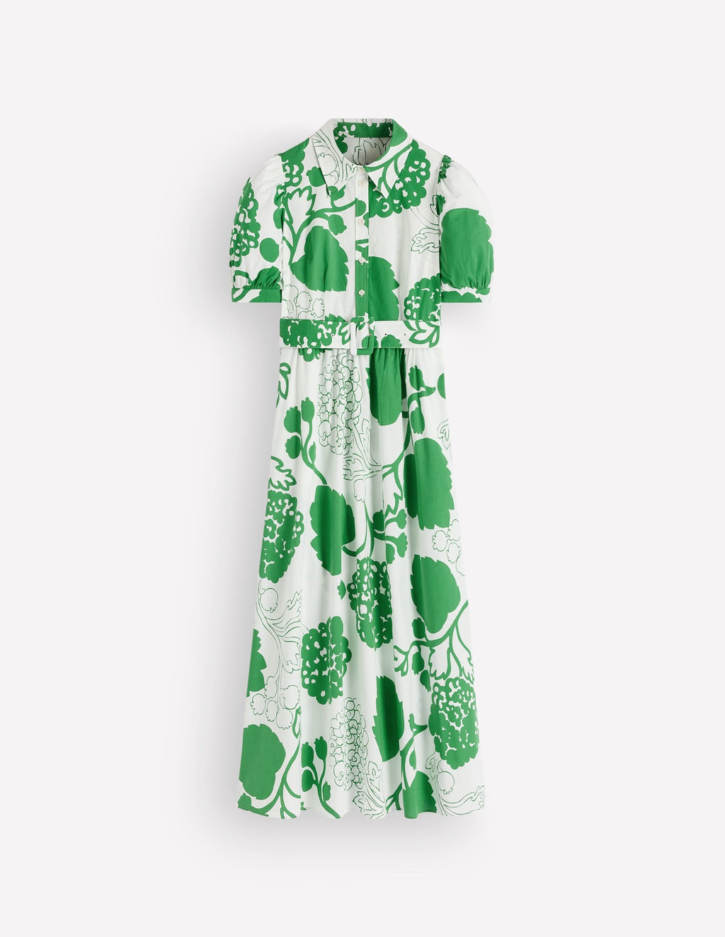 Belted Cotton Midi Dress-Ivory, Hydrangea Frenzy