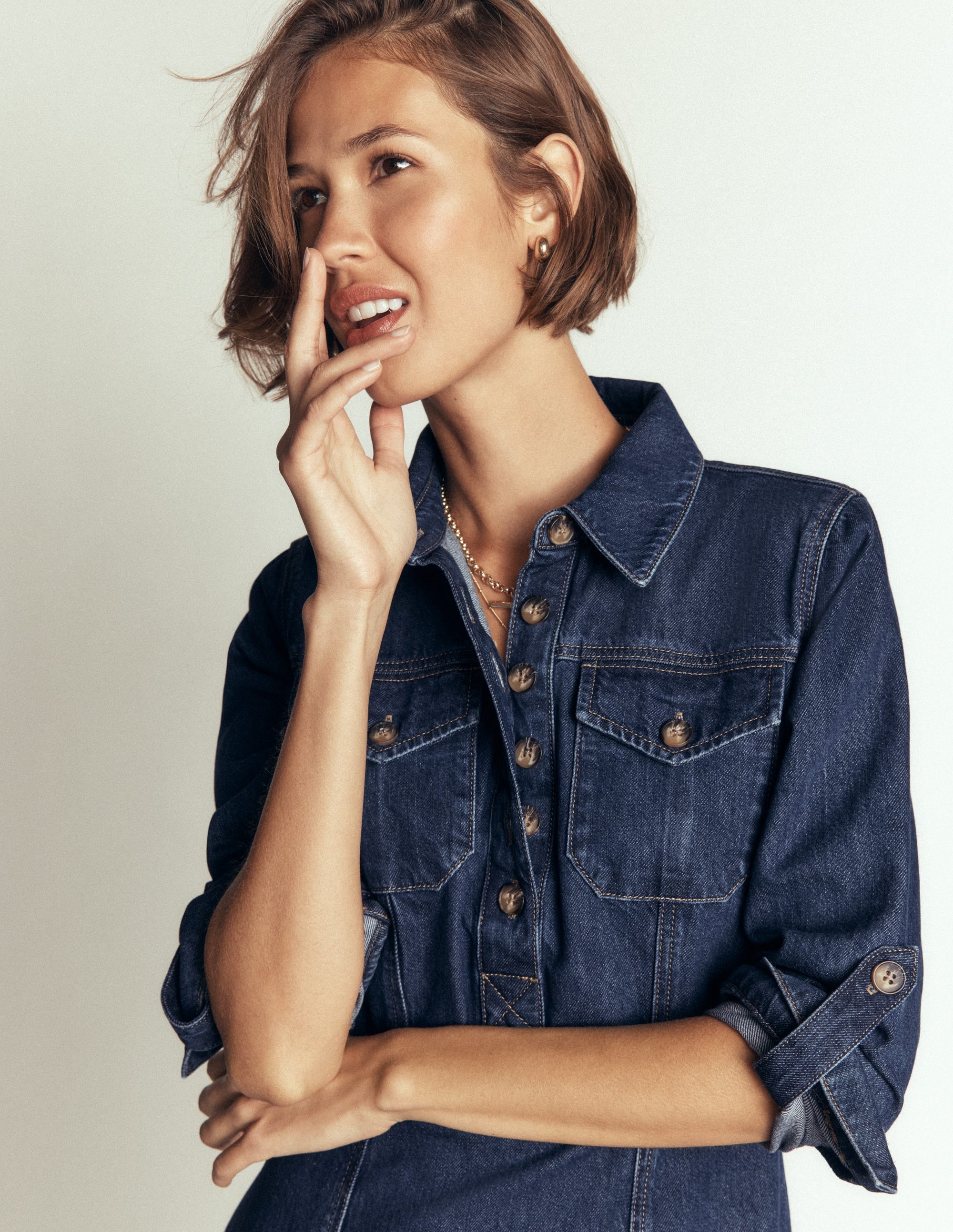 Fleur Denim Short Dress-Mid Vintage Denim