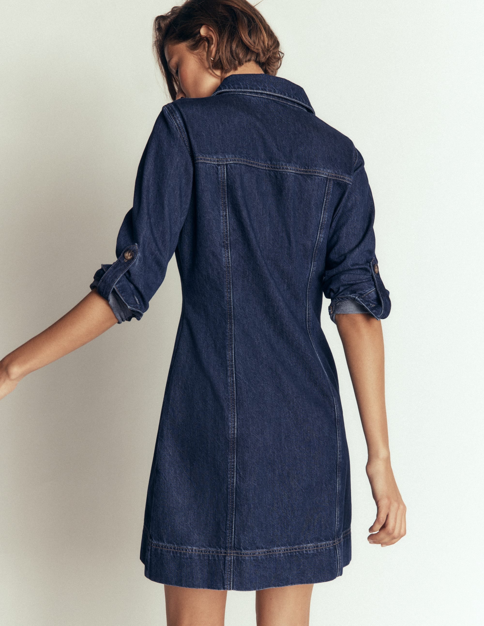 Fleur Denim Short Dress-Mid Vintage Denim