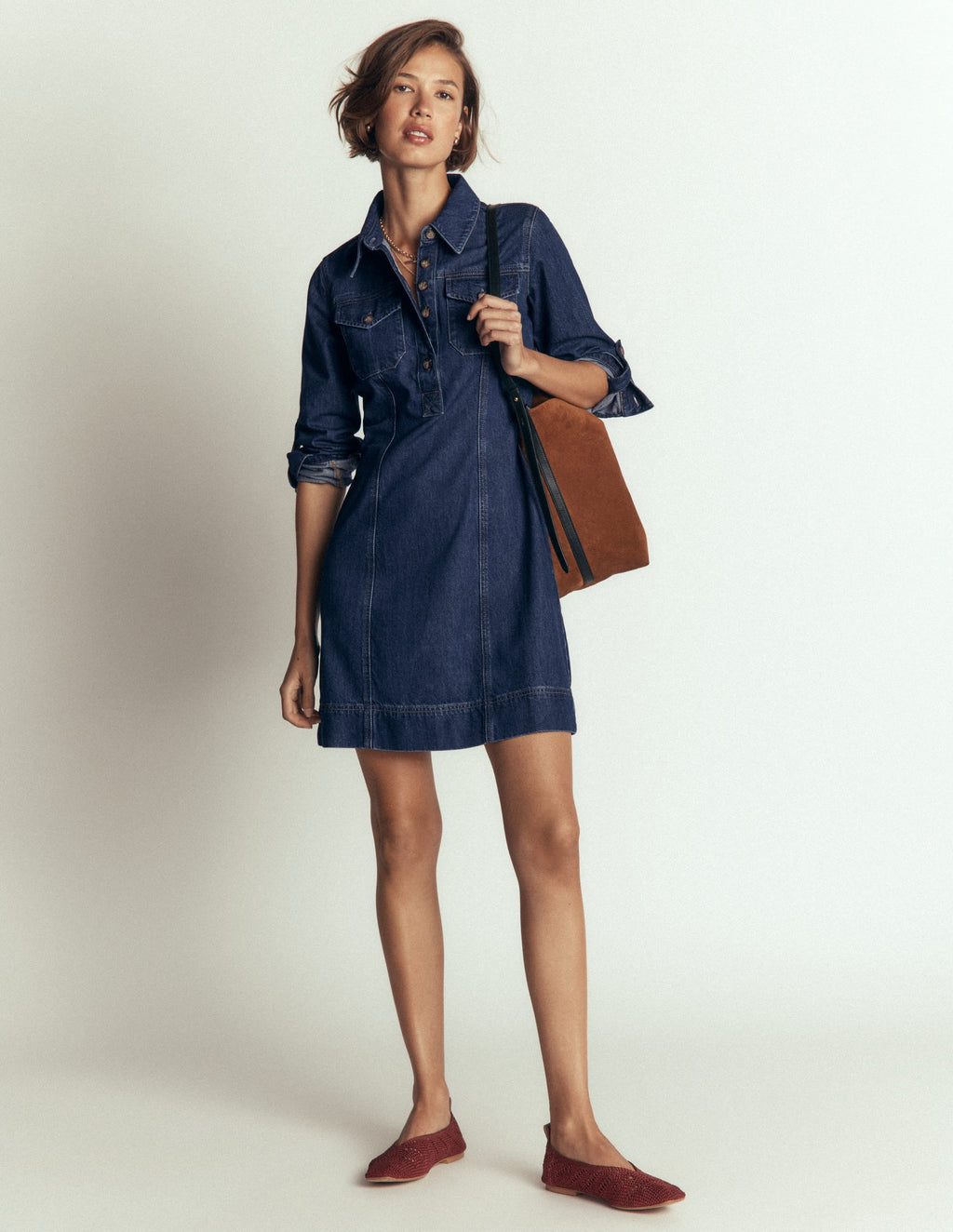 Fleur Denim Short Dress-Mid Vintage Denim