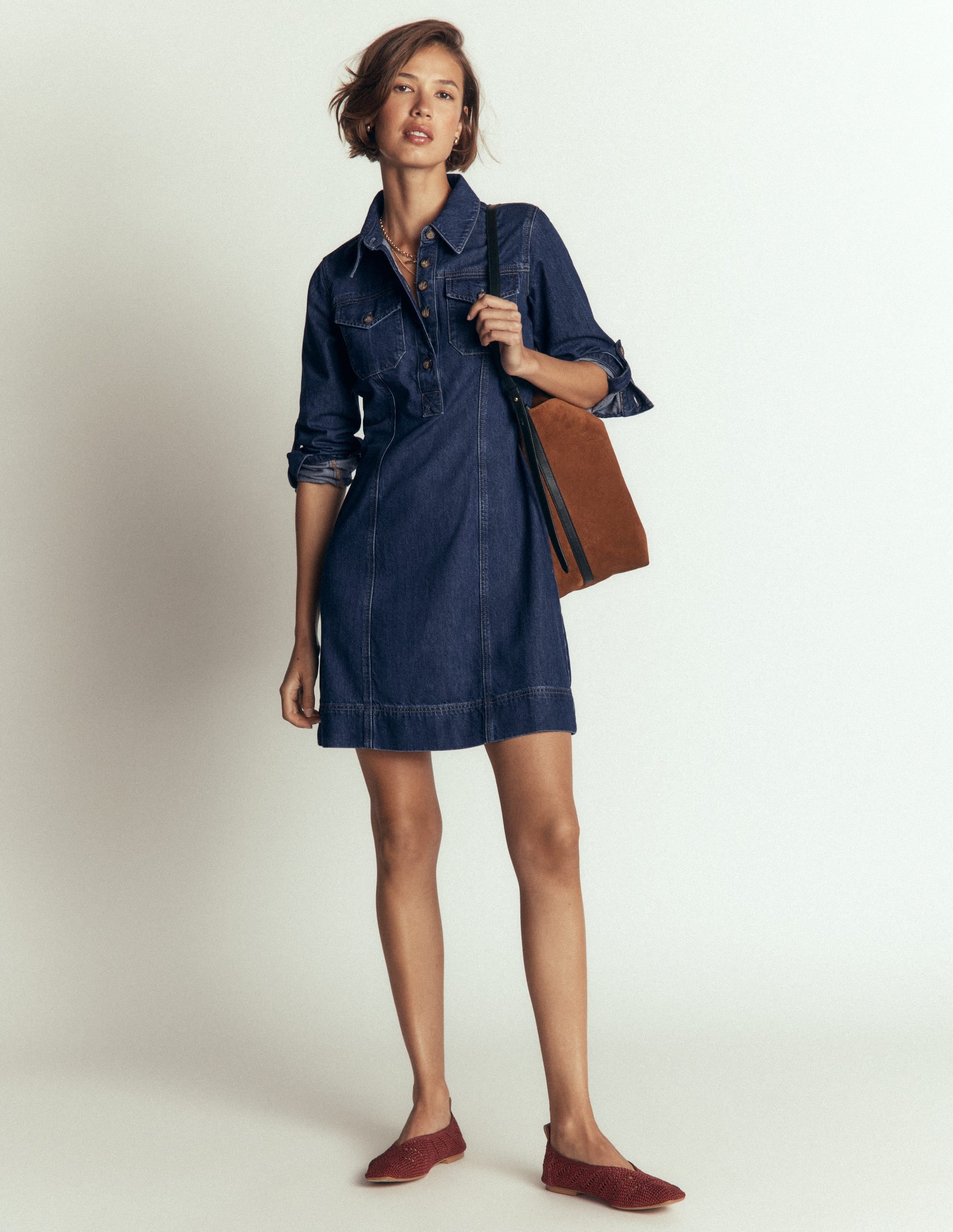Fleur Denim Short Dress-Mid Vintage Denim