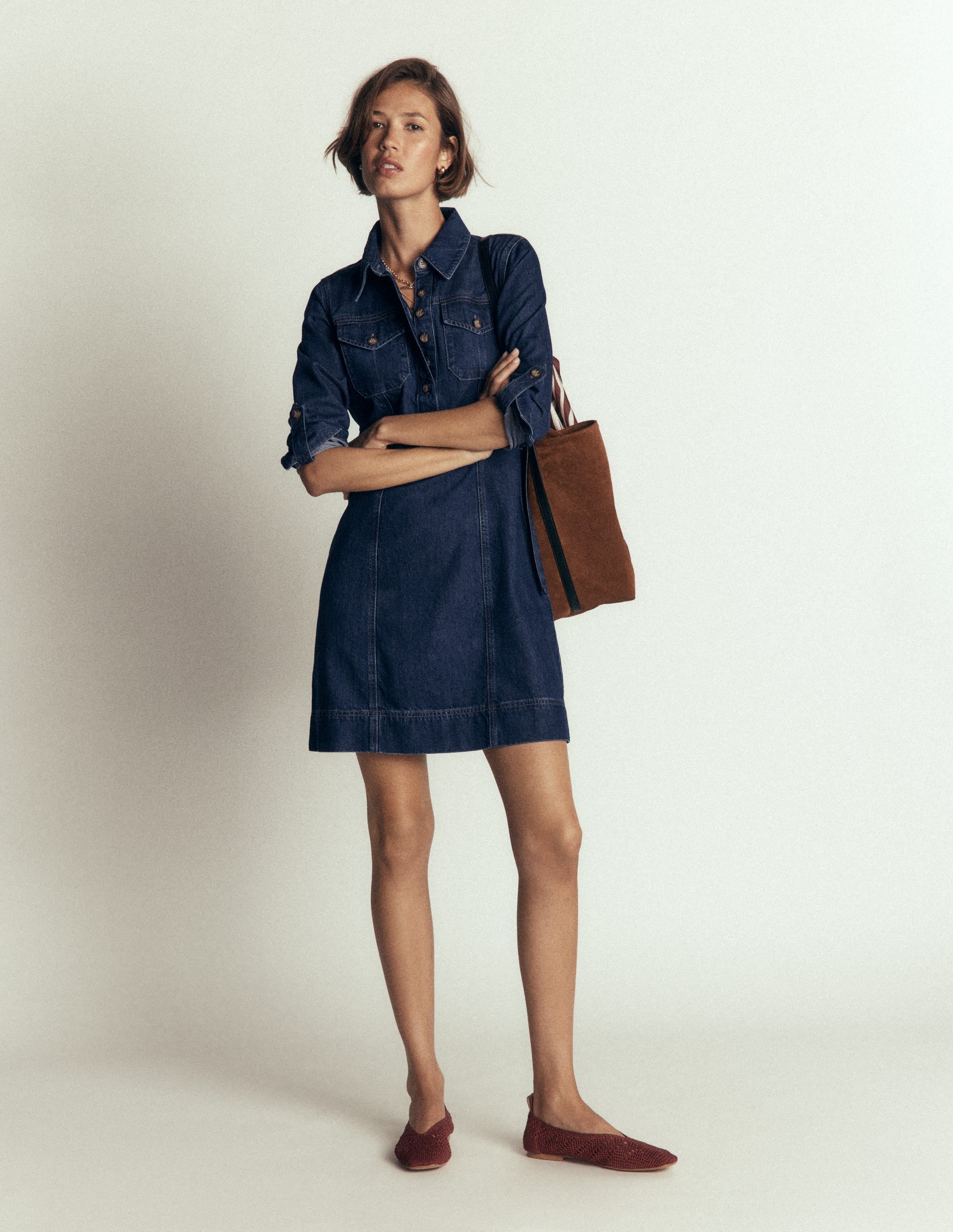 Fleur Denim Short Dress-Mid Vintage Denim