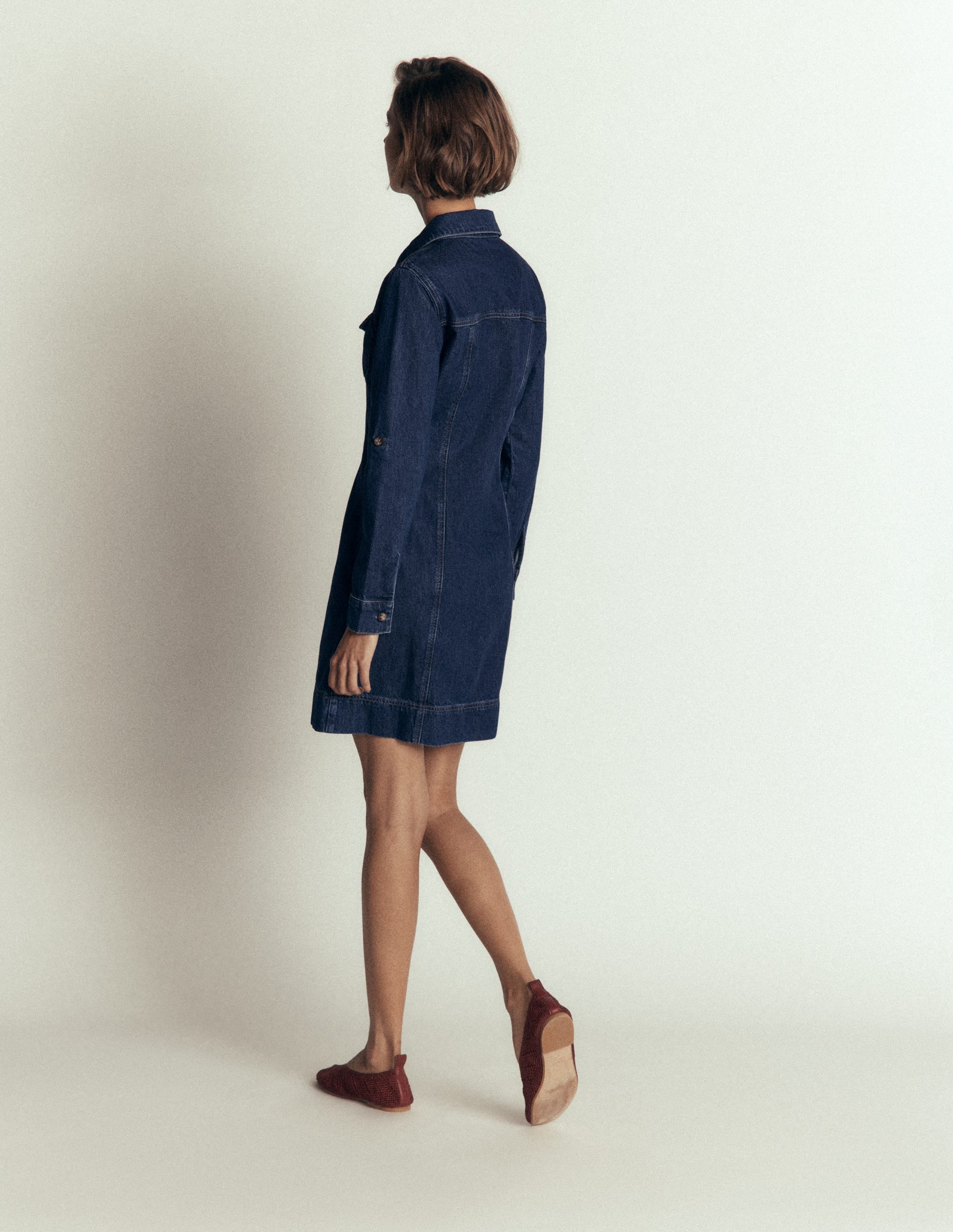 Fleur Denim Short Dress-Mid Vintage Denim