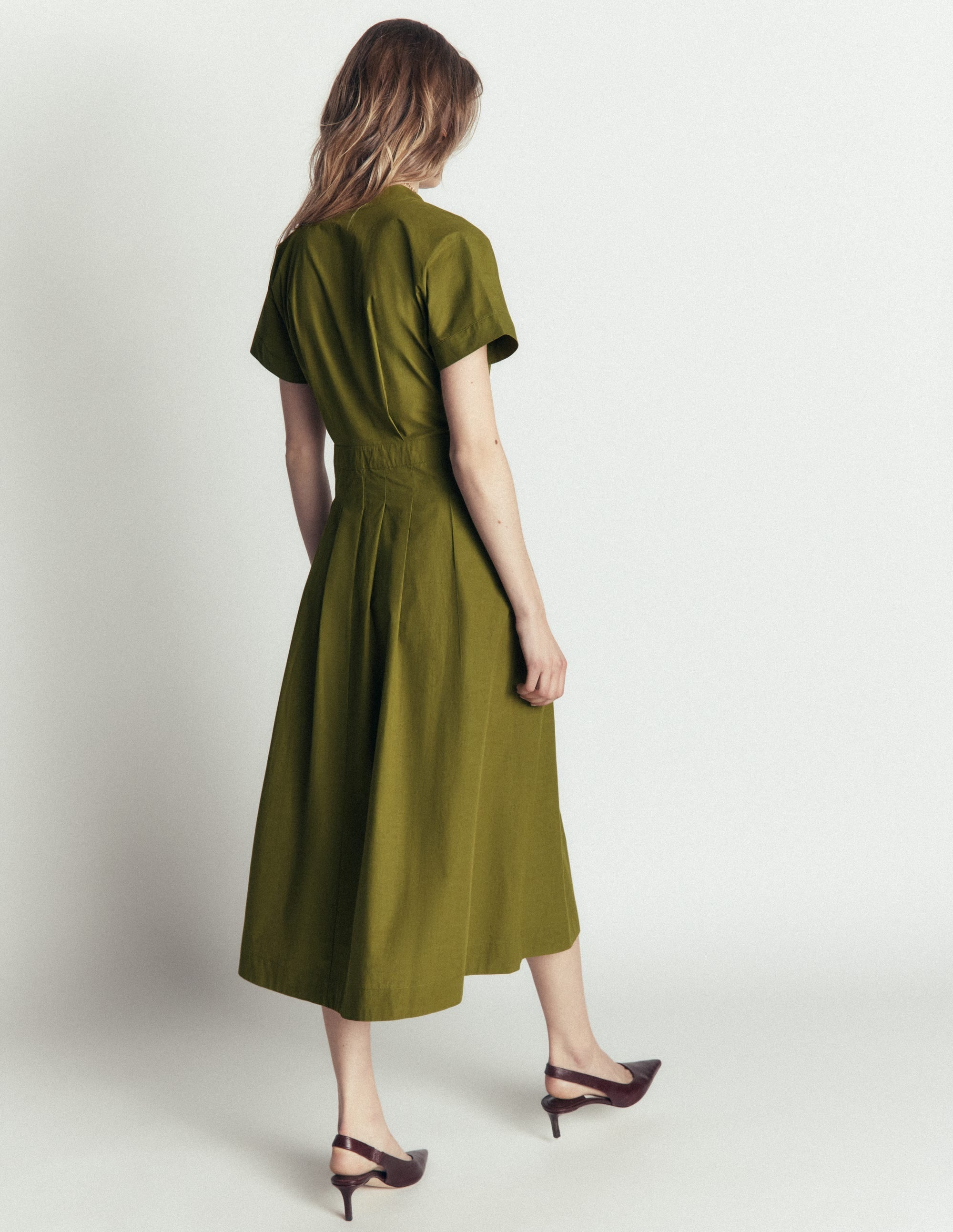 Grown On Sleeve Midi Dress-Olive