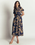 Grown On Sleeve Midi Dress-French Navy, Bouquet Breeze