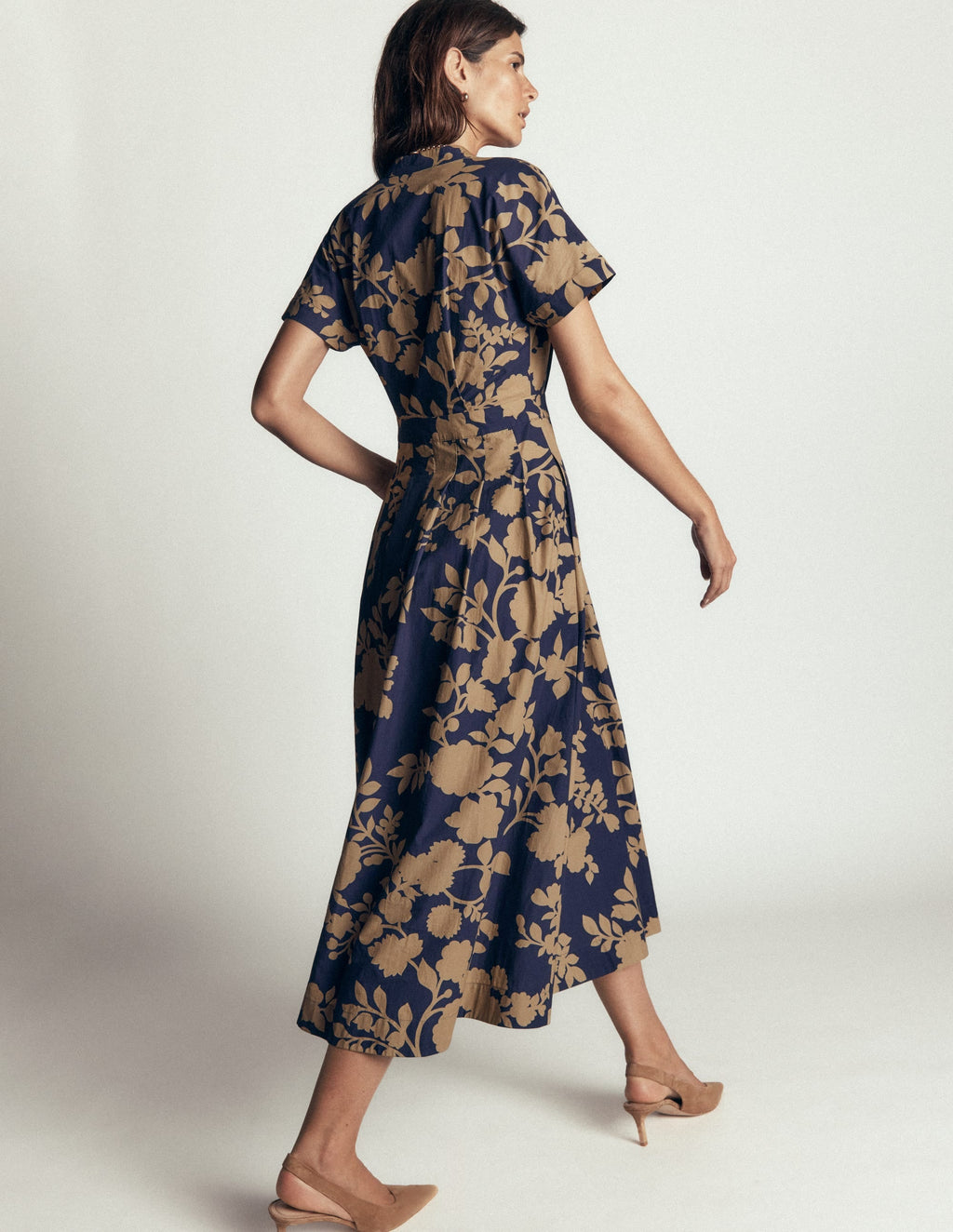Grown On Sleeve Midi Dress-French Navy, Bouquet Breeze