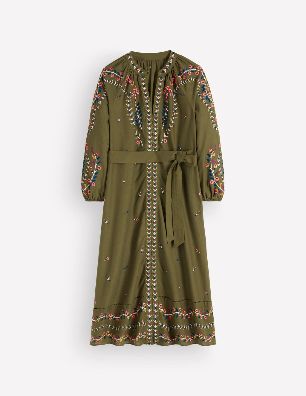 Embroidered Linen Dress-Woodland Green, Embroidery