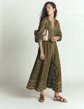 Embroidered Linen Dress-Woodland Green, Embroidery