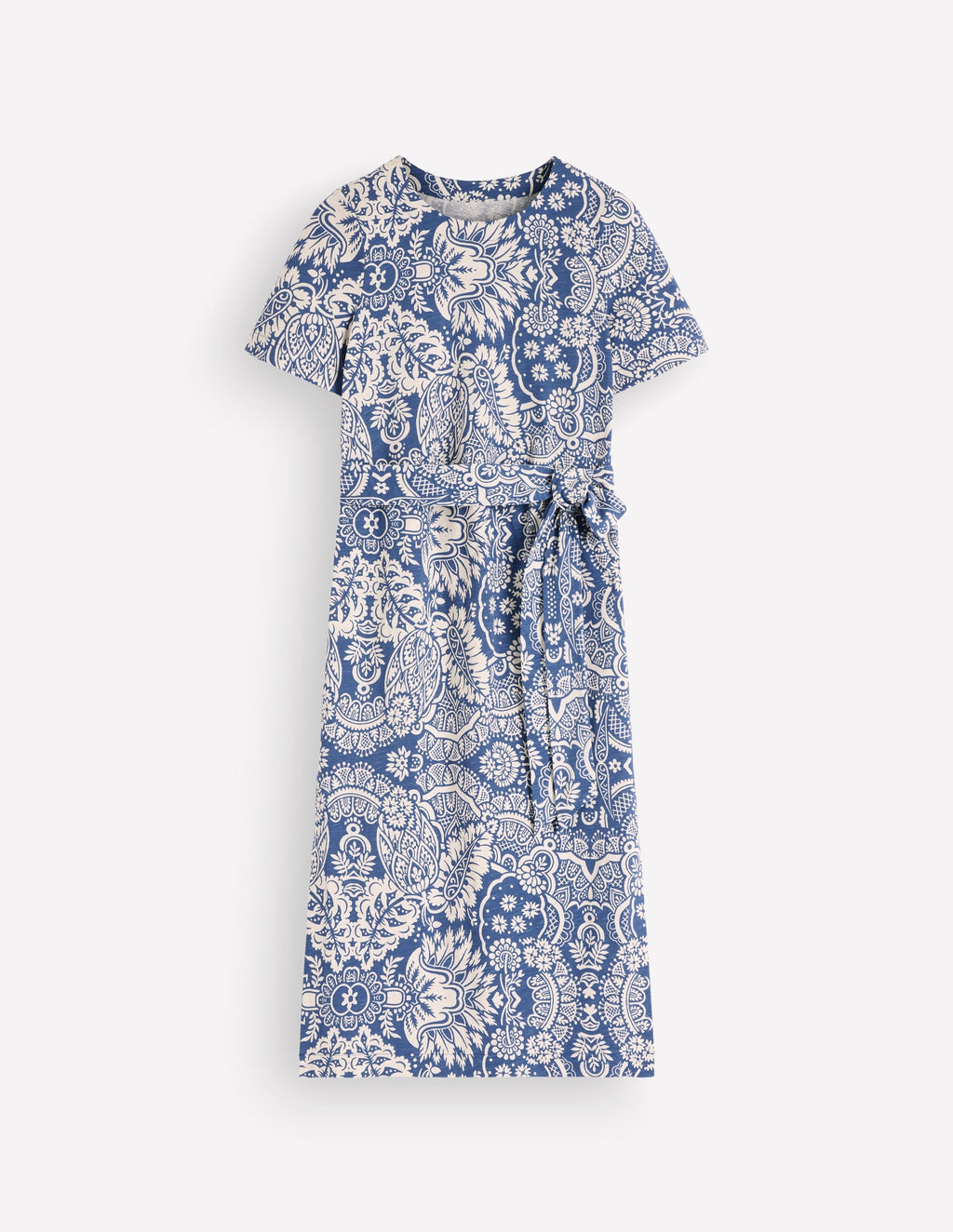 Cary T-Shirt Jersey Dress-Lyons Blue, Arabesque Meadows