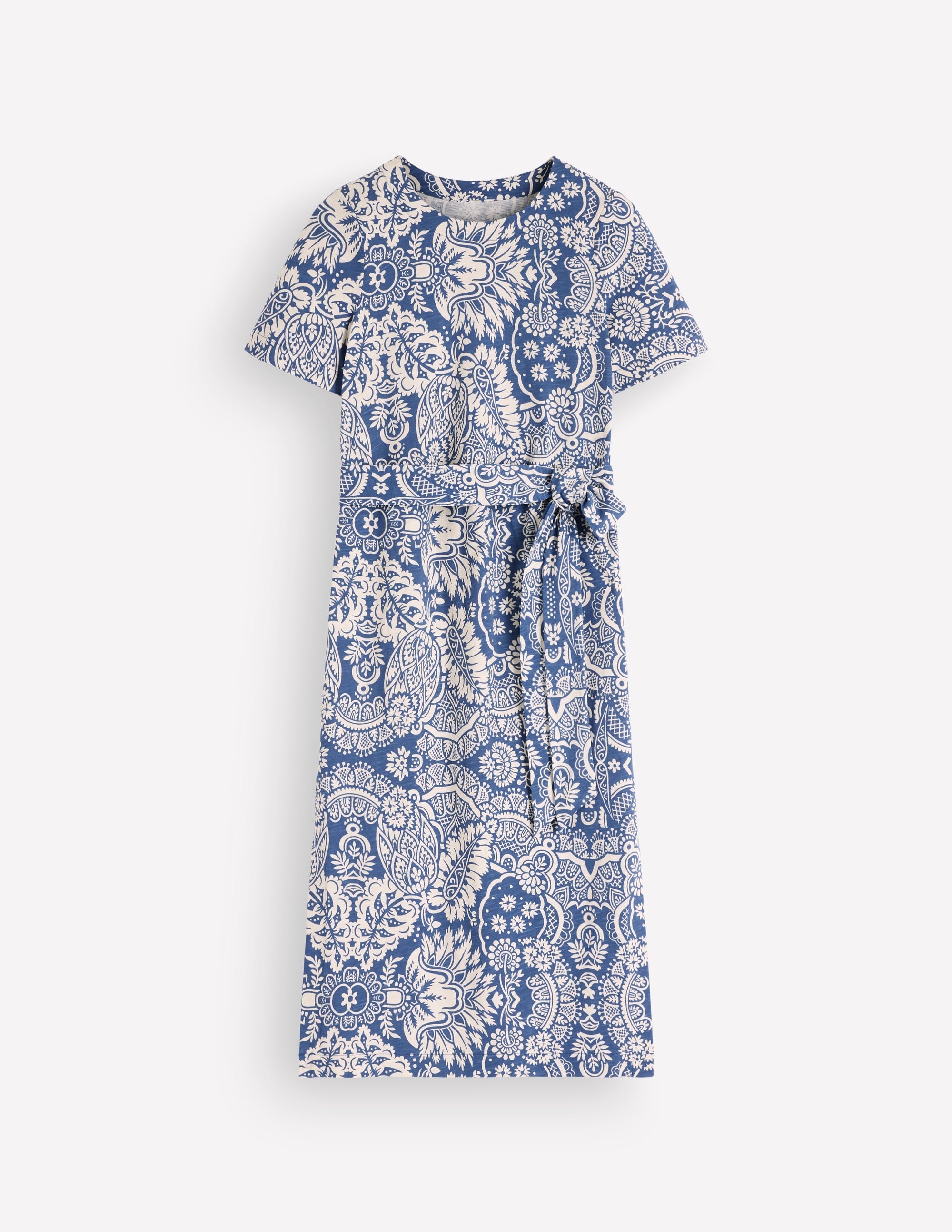 Cary T-Shirt Jersey Dress-Lyons Blue, Arabesque Meadows