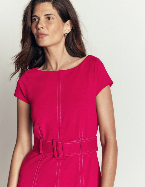 Annet Belted Ponte Midi Dress-Pomegranate