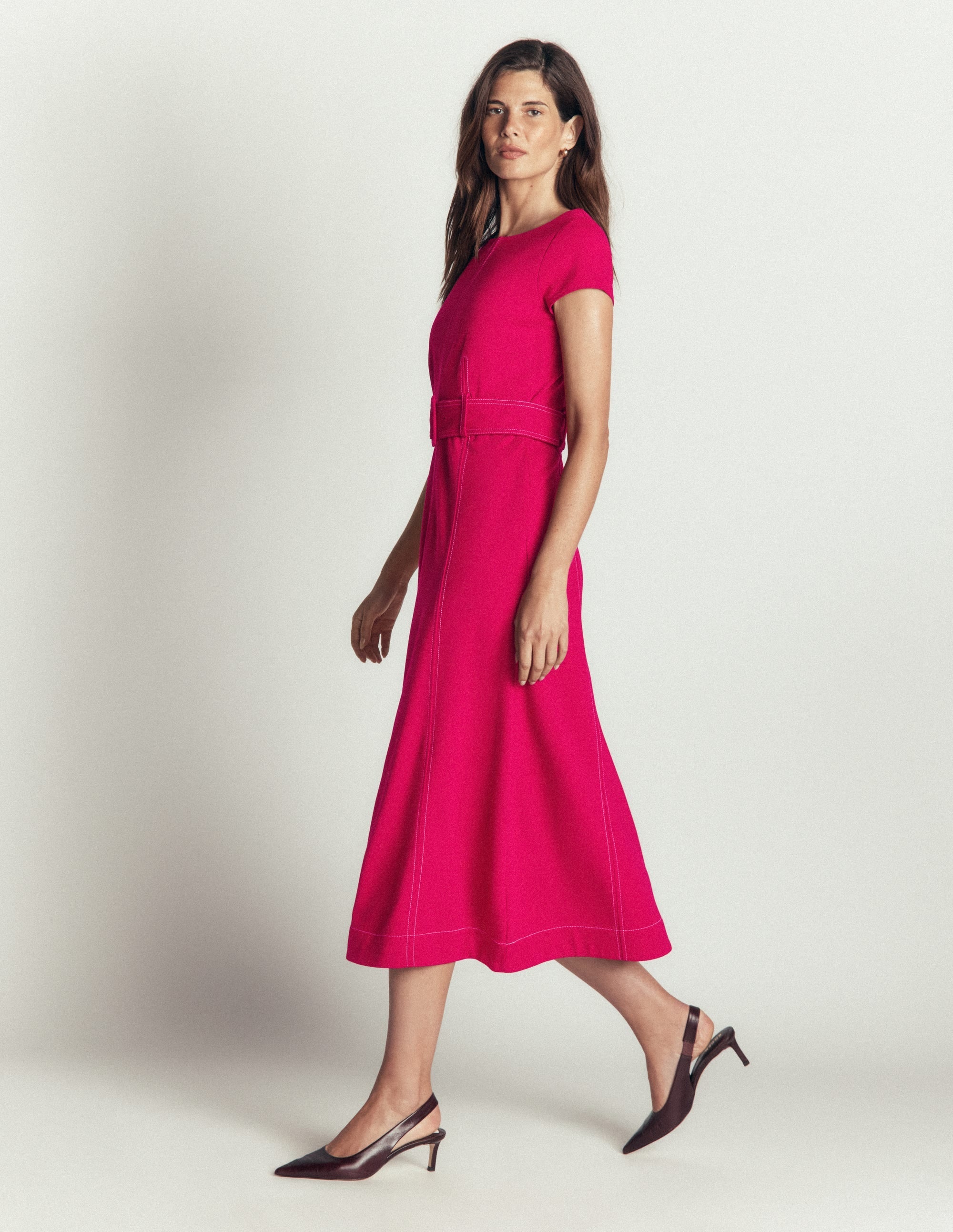 Annet Belted Ponte Midi Dress-Pomegranate
