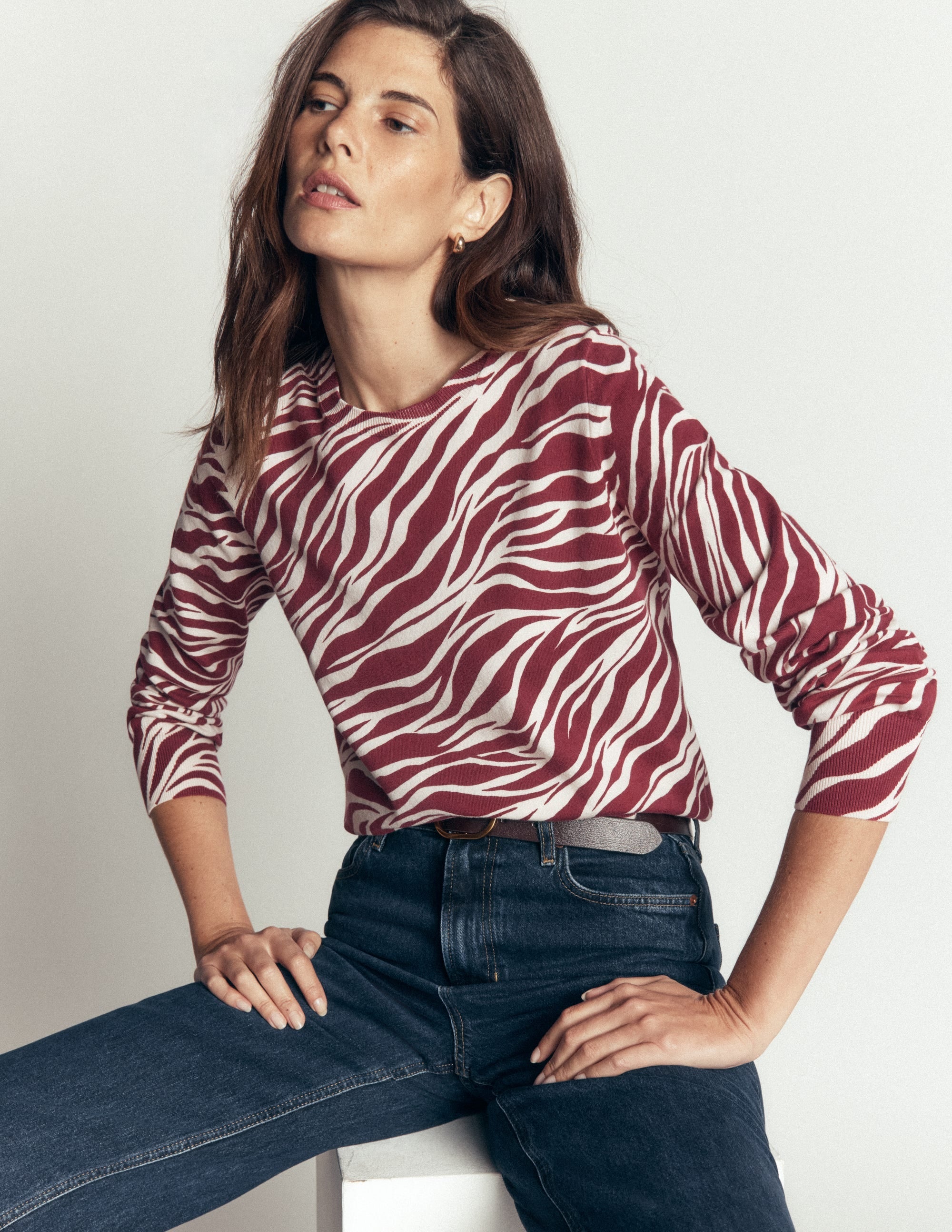 Camilla Cotton Crew Jumper-Chestnut, Zebra