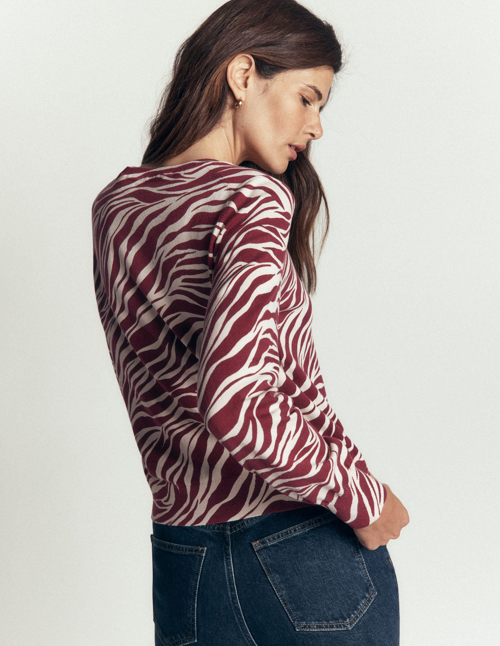 Camilla Cotton Crew Jumper-Chestnut, Zebra