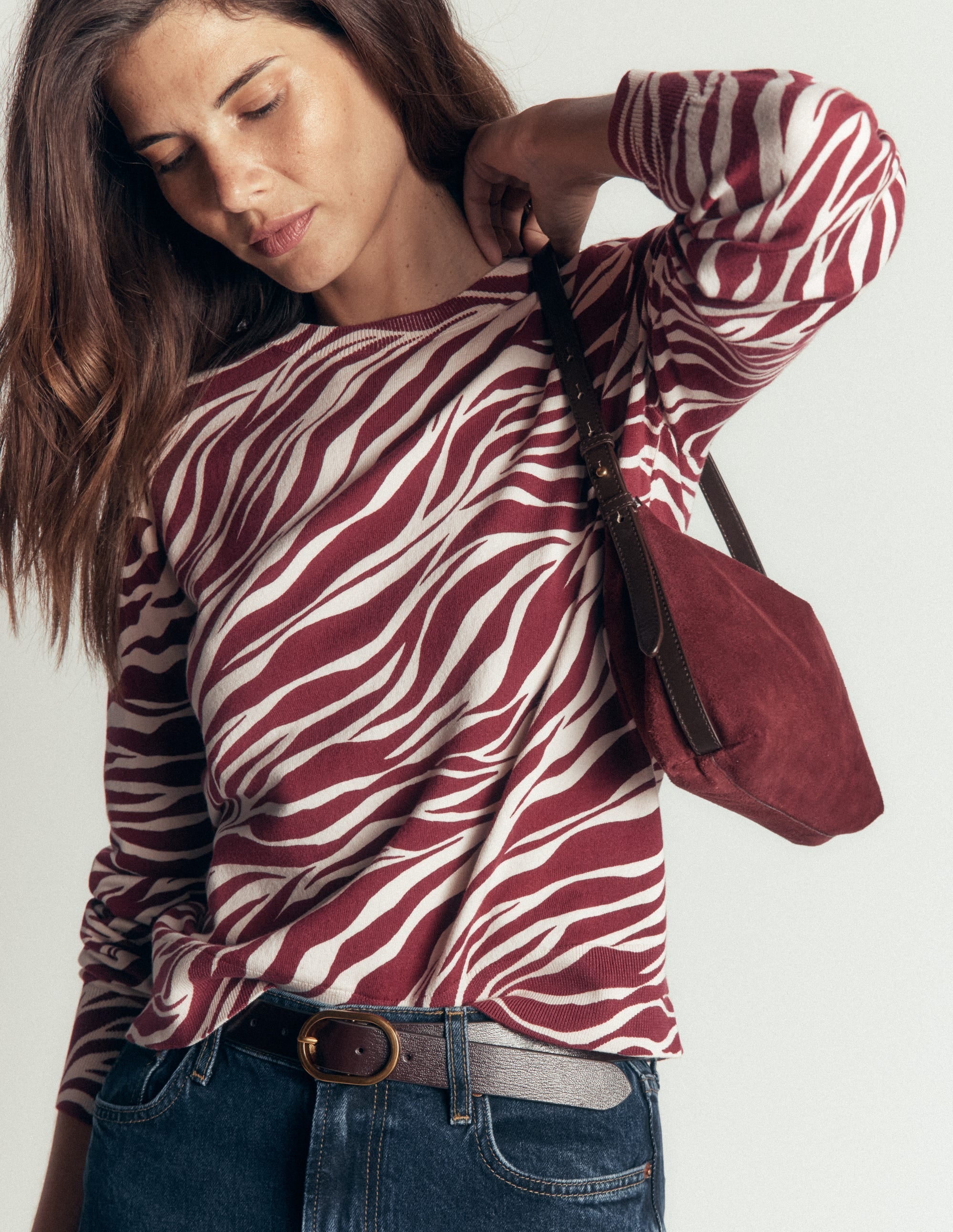 Camilla Cotton Crew Jumper-Chestnut, Zebra