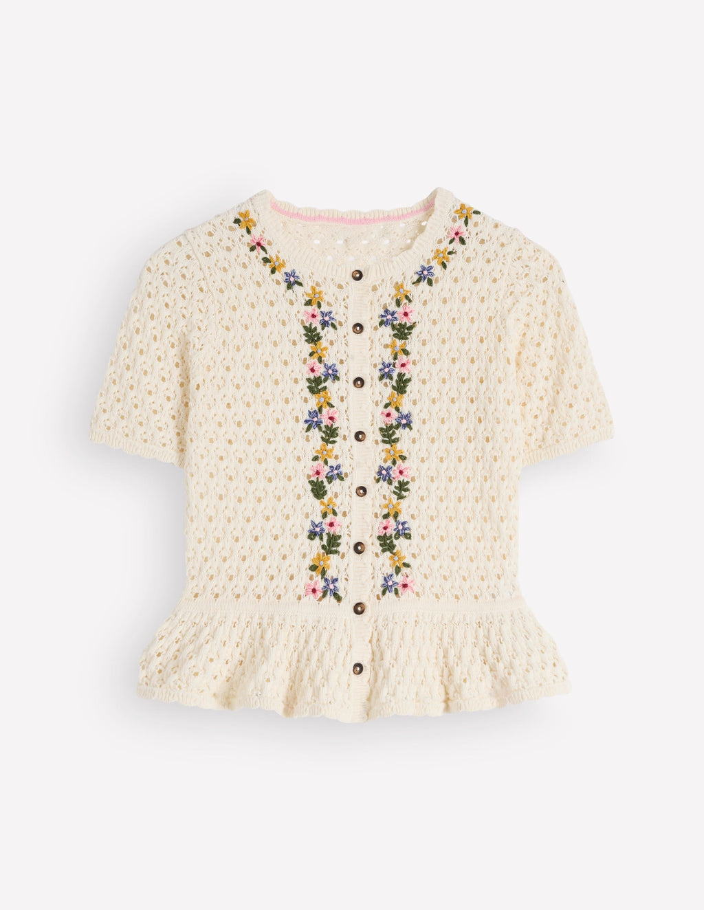 Embroidered Pointelle Cardigan-Ivory Embroidered