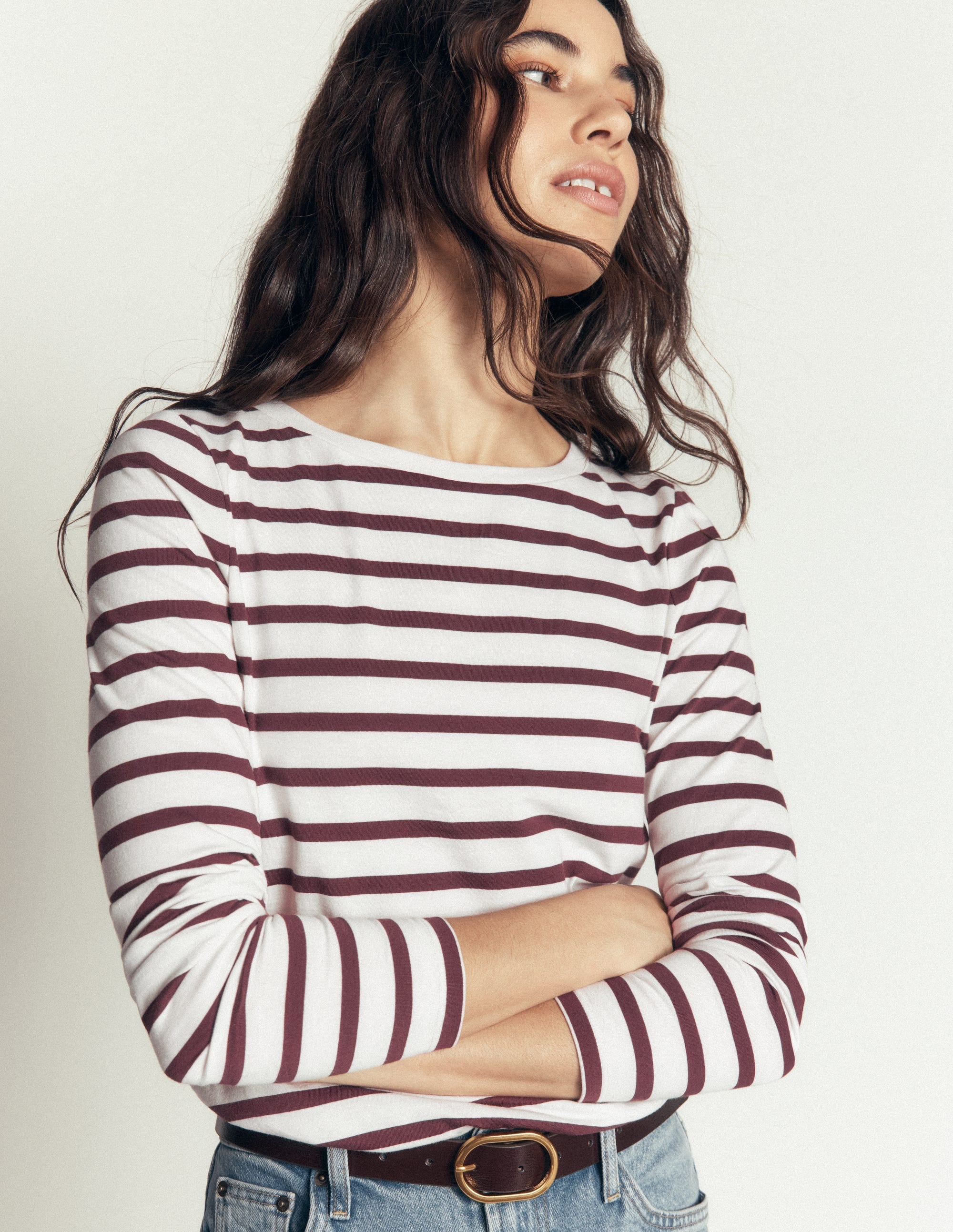Olivia Long Sleeve Breton-Ivory and Bitter Chocolate