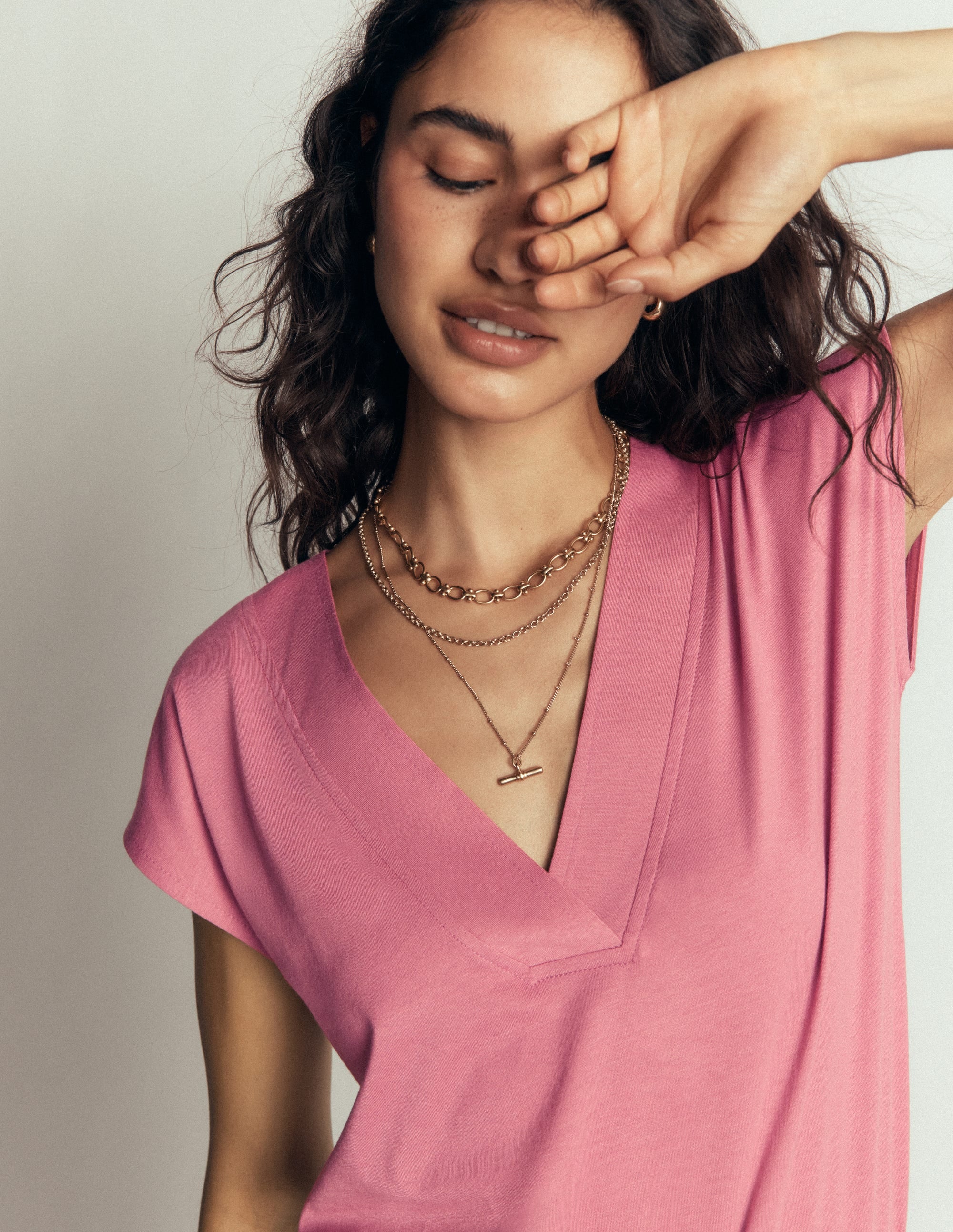 Imi Supersoft V-neck T-shirt-Pink Heather