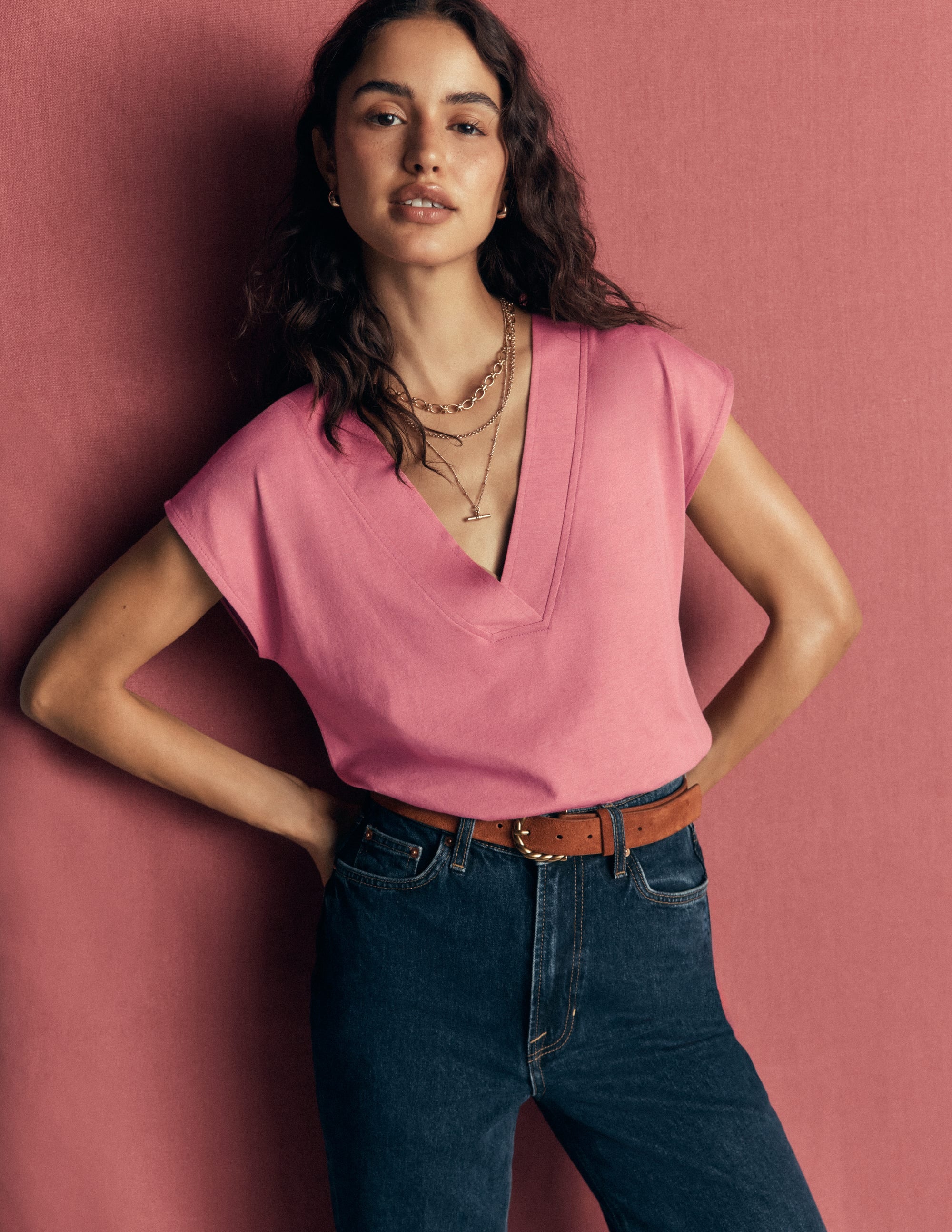 Imi Supersoft V-neck T-shirt-Pink Heather