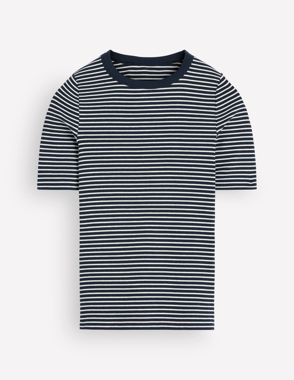 Ribbed Cotton T-Shirt-Navy & Ivory Stripe