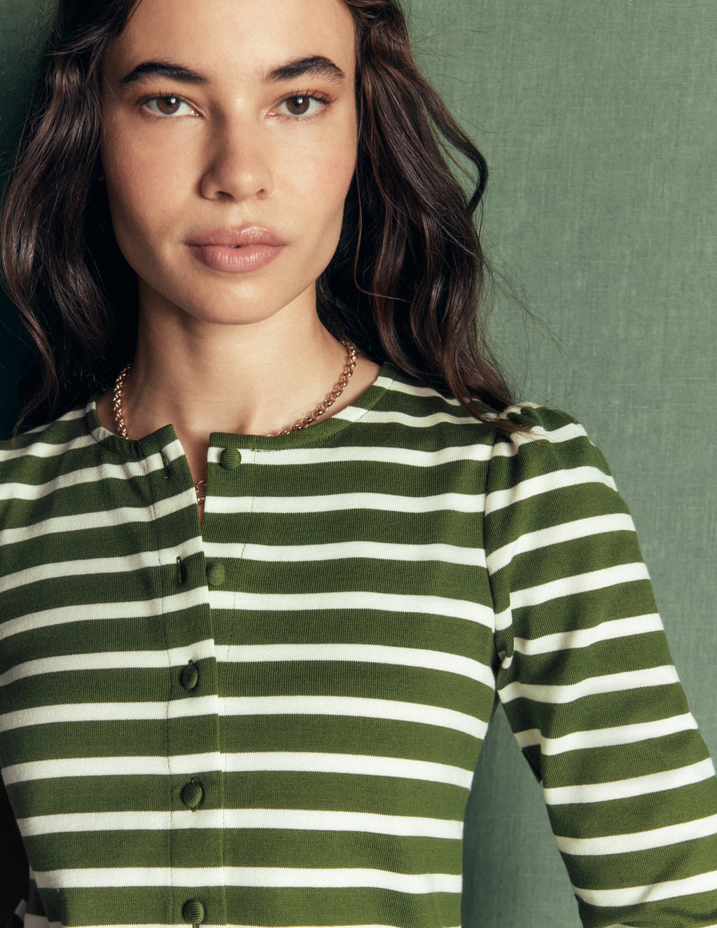 Iris Puff Sleeve Mariner-Chive/Ivory Stripe