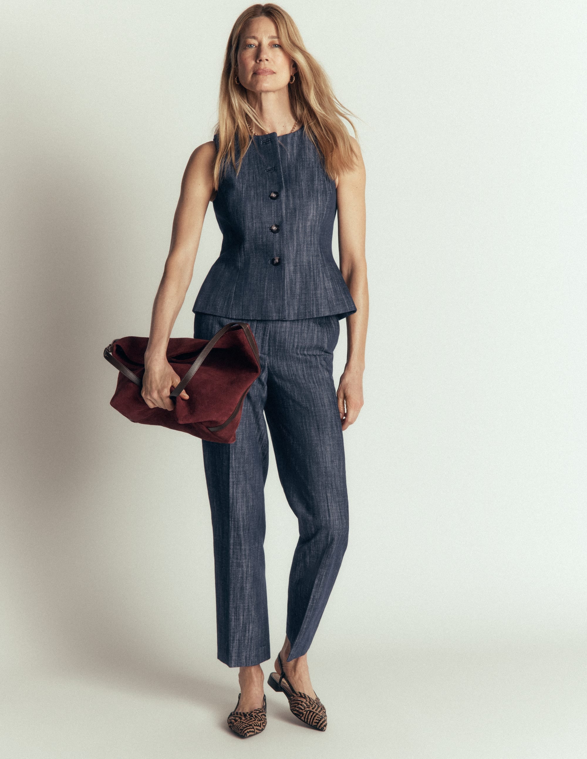 Denim Peplum Waistcoat-Indigo