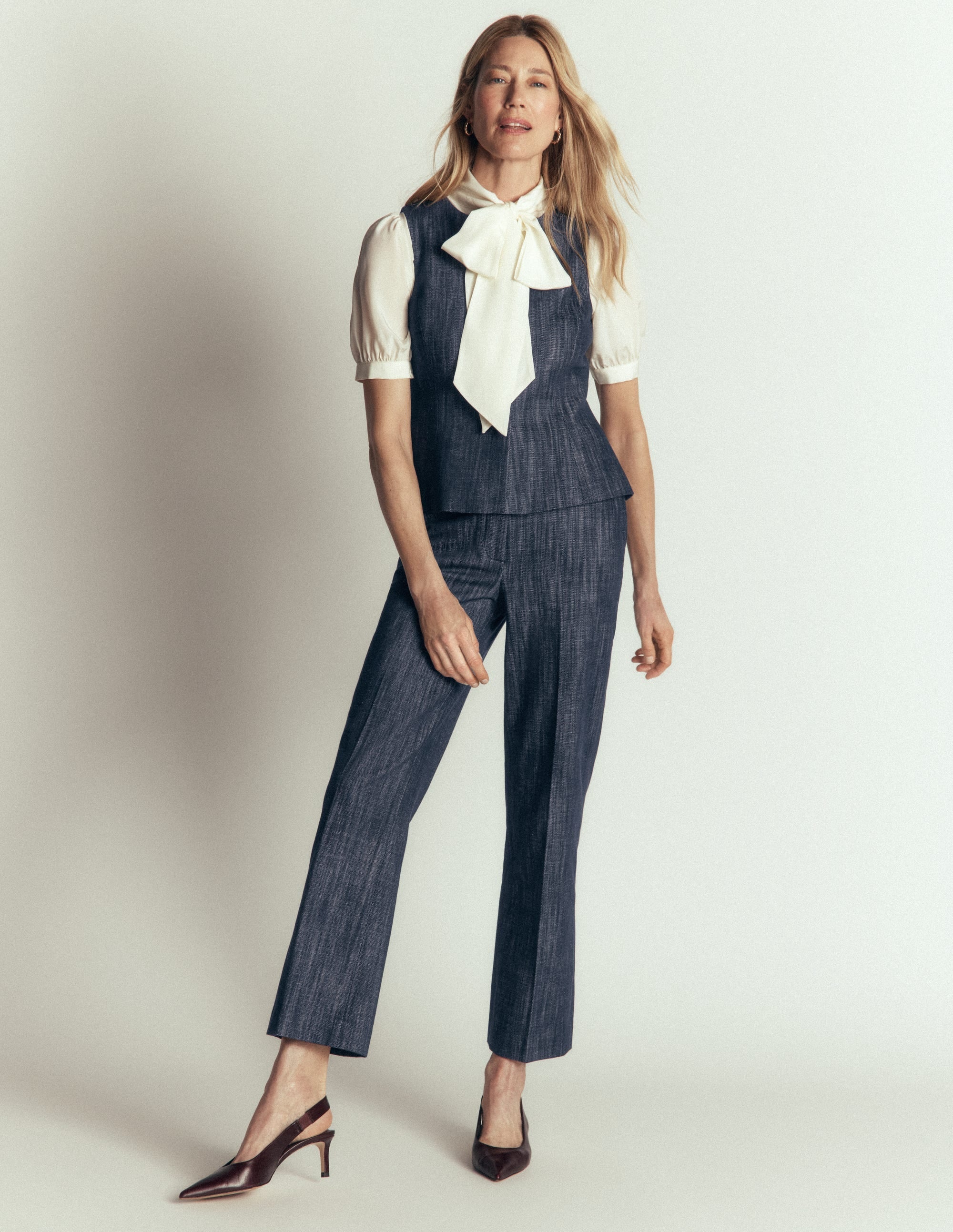 Denim Peplum Waistcoat-Indigo