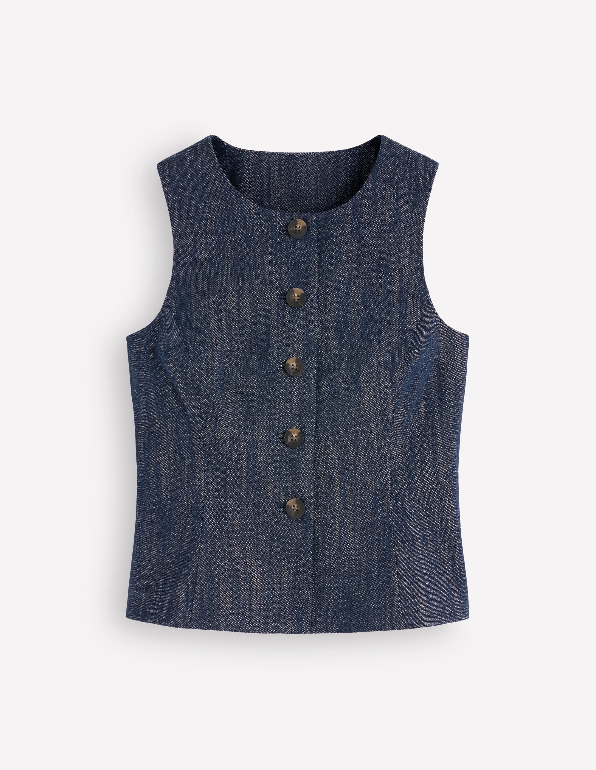Denim Peplum Waistcoat-Indigo